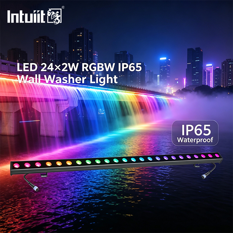 Outdoor LED Wall Washer Bar 24x2W RGBW 4in1 IP65 Waterproof DMX512 Linear Wash for Building Facade Landscape Bridge Stage Lighting