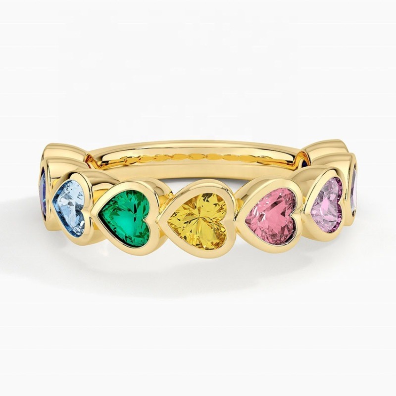 18K Gold Heart Shaped Rainbow Bezel Ring for Valentine's Day Gift from Fashion Jewelry