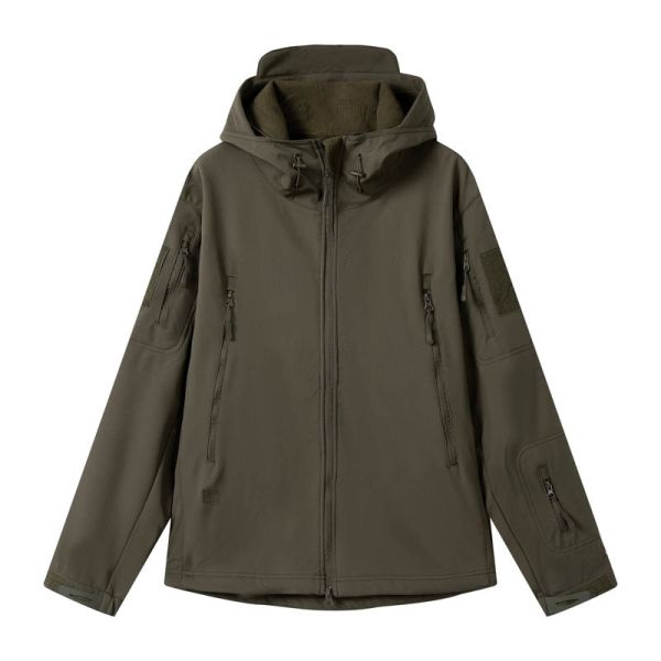 Windproof Fleece Lined Camouflage Hunting Jacket with Adjustable Hood for Tactical Outdoor Use