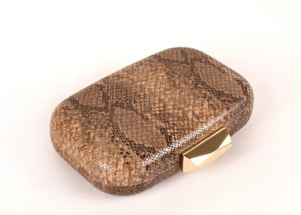 Big Simple Clasp Hand Clutch Purse , Brown Colored Chain Clutch Bag