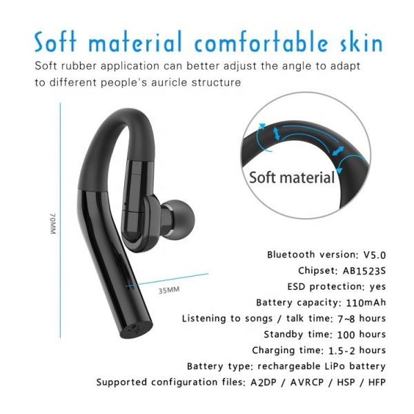 Одиночное Earhook Earbuds хэндс-фри висит вверх вращение наушников 360 Bluetooth 5,0