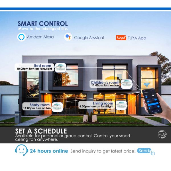 Grande fluxo de ar 20 polegadas de acabamento azul LED ventilador de teto para quarto design moderno