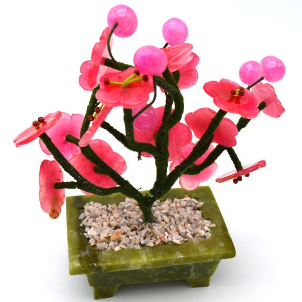 Technique Carved Jade Plum Tree Folk Art Jade Flower Carvings Gem Tree for Home Decoration