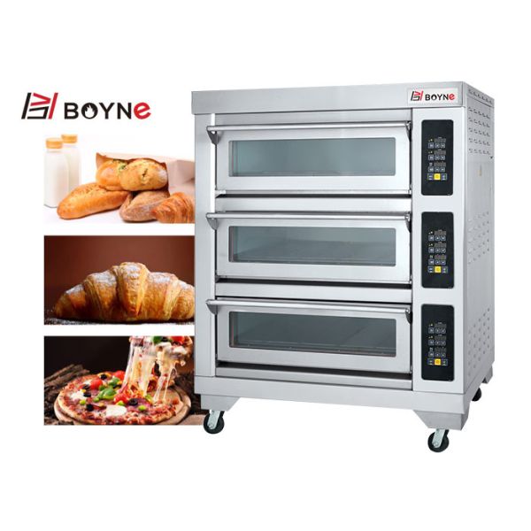 Stainless steel Comercial Microcomputer Three Deck Six Trays Electric Bakery Oven