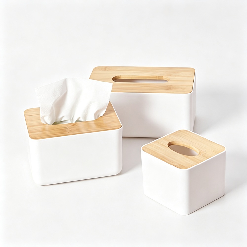Bamboo Cover Tissue Box And Dispenser For Home Bedroom Office Living Room