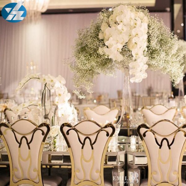 55X60X110 SS Upholstered Dining Chair Gold Plated Hotel Wedding Event Chairs