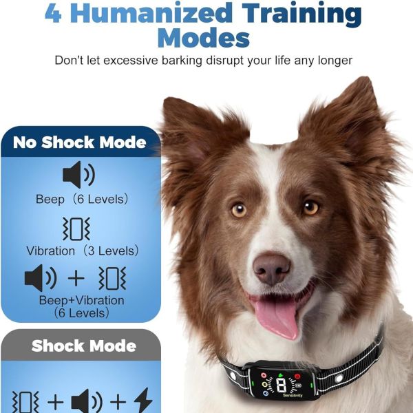 Rechargeable IP67 Waterproof Eco-friendly Custom Anti Bark Collar 8 Adjustable Sensitivity Smart Dog Training Device 4 Modes 20+