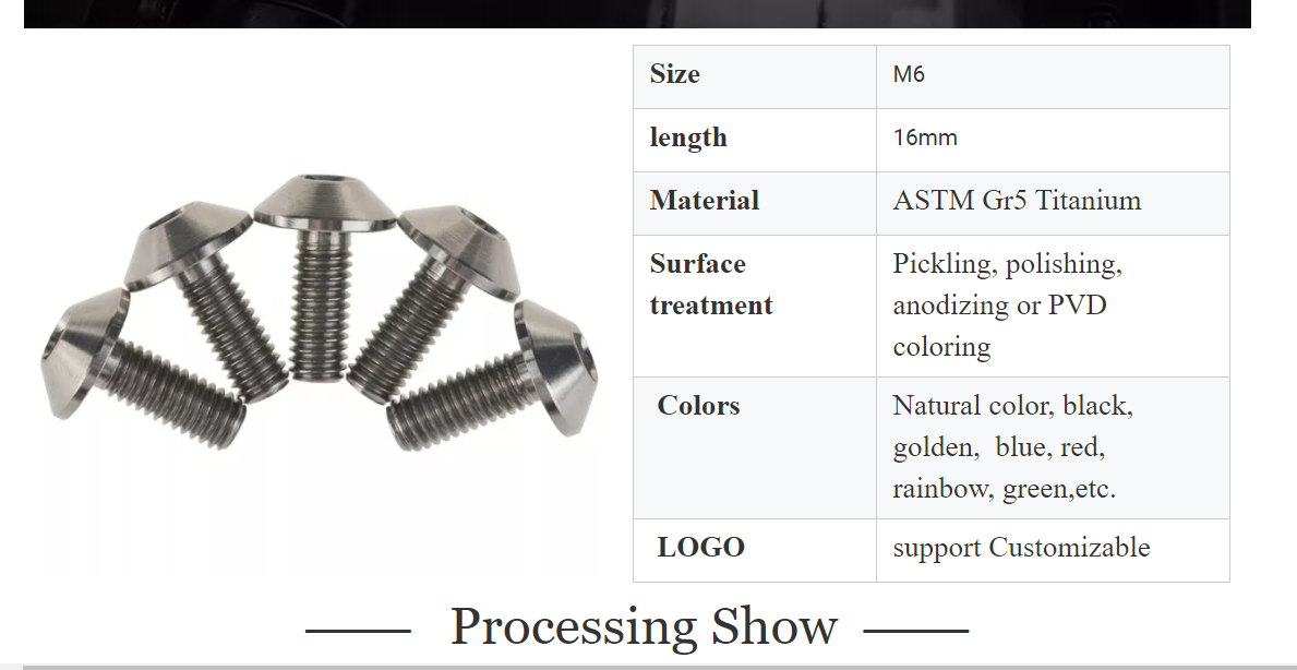 M6X16 ASTM Gr5 Titanium Umbrella Head Bolt Screws Fastener for Machine