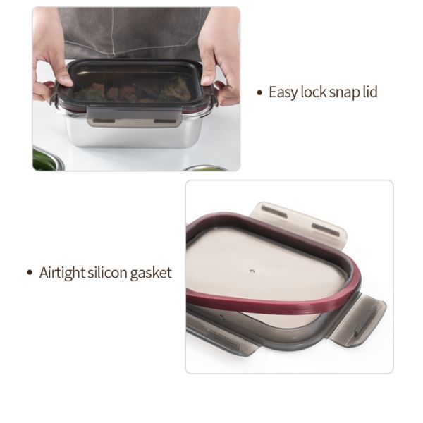 Modular Stackable Stainless Steel Food Container with BPA-Free PP Lid and 260ml-1930ml Capacity
