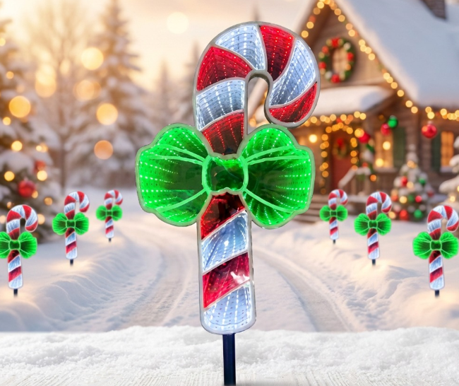 15 Inch Candy Cane 3D Infinity Mirror Remote Control Ground Stake Christmas Pathway Lawn