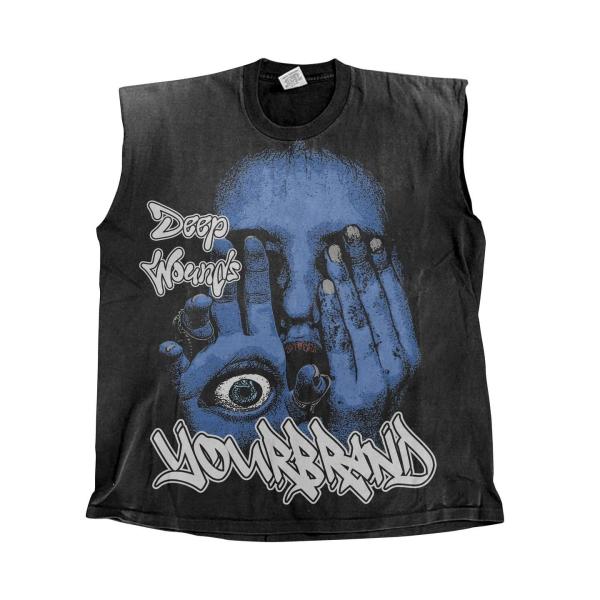 Terry Fabric Custom Hip Hop Oversized Cut Raw Hem Crop Tank Tops Cotton T-shirt for Men