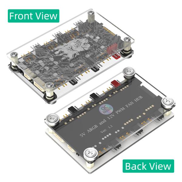 2 en 1 16 voies 5V ARGB et 12V PWM DC Fan Hub avec boîtier acrylique et écran magnétique pour ASUS/MSI 5V 3Pin contrôleur LED