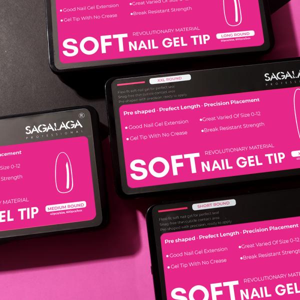 French Style Acrylic Soft Gel Nail Tips Clear Full Cover Box Press on Nails Private Label Round Nail Tips