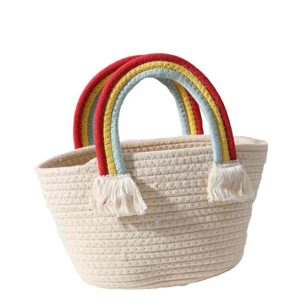 Rainbow Cloud Cotton Woven Bag , Crochet Beach Bag for Seaside Holiday