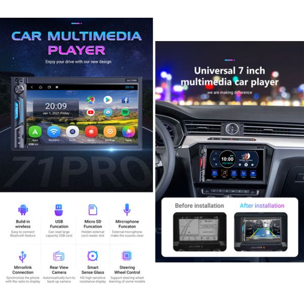 Wifi Car Android Stereo 1024x600P 2 Din Android 7 Inch Car Stereo Multimedia BT Radio