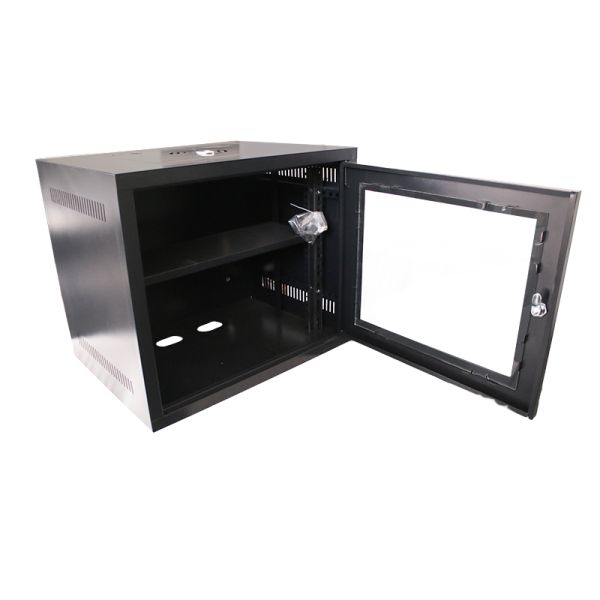 Glass Door Cabinet Black Wall Network Cabinet with Removable Side Panel