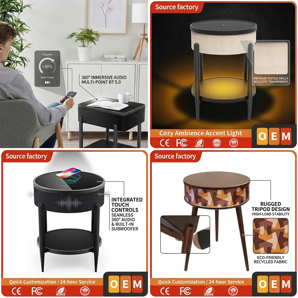 Bluetooth Speaker Table ATC639 65W RMS Charging Custom Logo Wireless Charging Nightstand