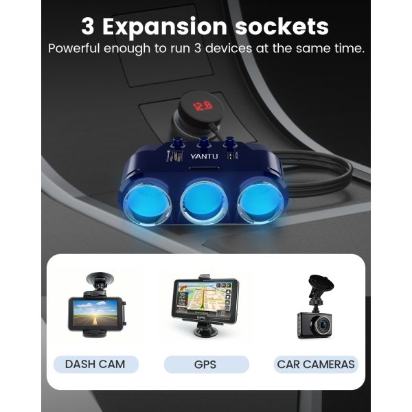 MAX 120W YANTU B39-C 12v Car Charger Adapter with Dual USB QC PD and Voltage Monitoring