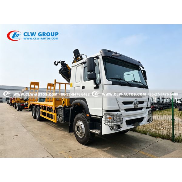 Sinotruk HOWO 6x4 Flatbed Wrecker Truck with 10 Ton Knuckle Boom Crane