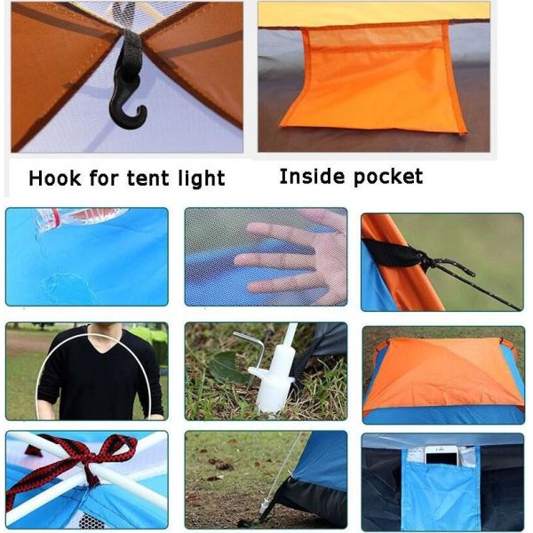 Beach Tent Sun Shelter - Portable Sun Shade Instant Tent for Beach Carrying Bag, Stakes, 6 Sand Pockets, Anti UV
