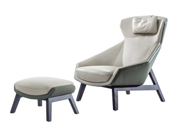 Italy design furniture Leisure chair with ottoman in Armchair stool used Leather upholstered and Oak wood legs Chair