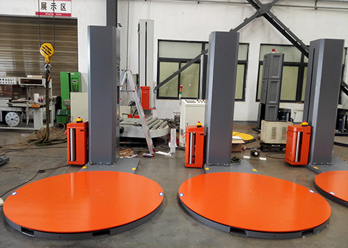 Gray And Orange Semi Automatic Turntable Stretch Wrapping Machine