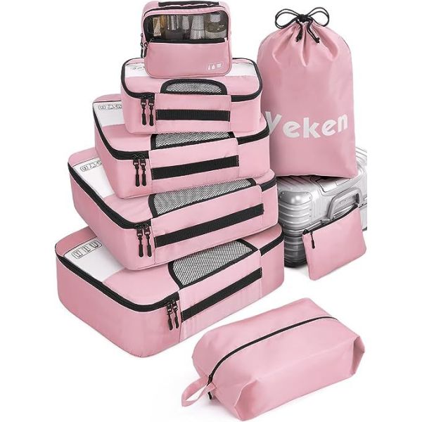 Custom Logo Accepted Unisex Travel Bags 8 Set Packing Cubes with Laundry Bag and Storage