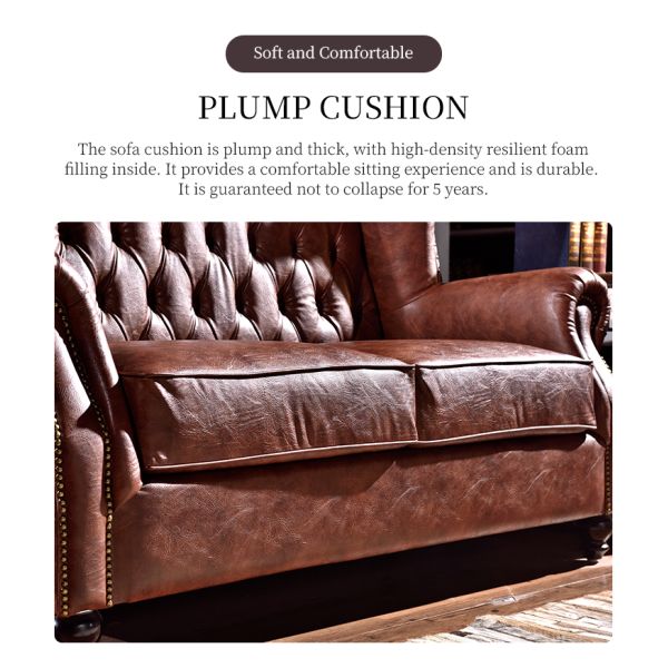 Nidea #8939 Customized Retro Traditional Living Room Genuine Leather Chesterfield Corner Sofa Set with Sponge Filling for Hotel & Villa Use