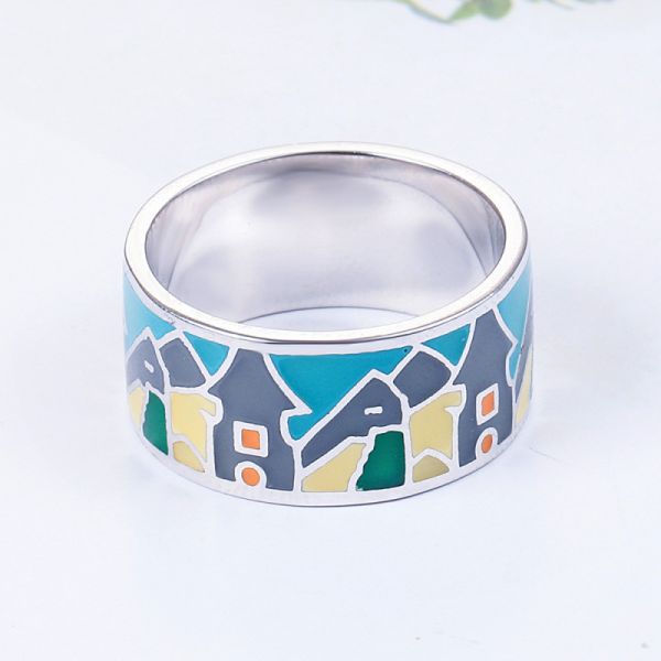 Custom Enamel Jewelry Colorful Ring Russia Fashion Jewelry 92 Sterling Silver Ring