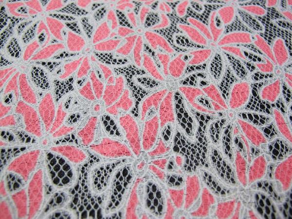 Colored Allover Cotton Polyester Lace Fabric with Burnout Flower Lace