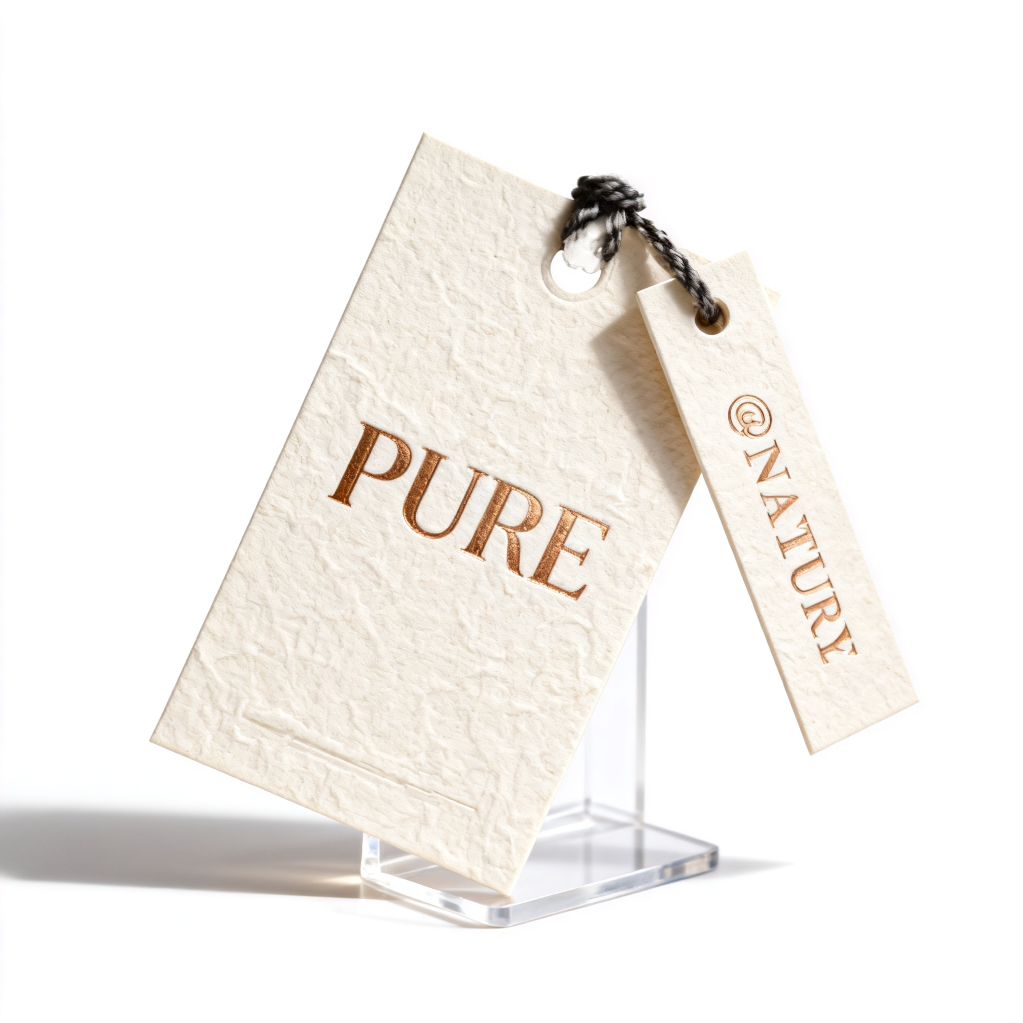 Made from double-sided art paper and 3mm cotton cord, these garment tags are