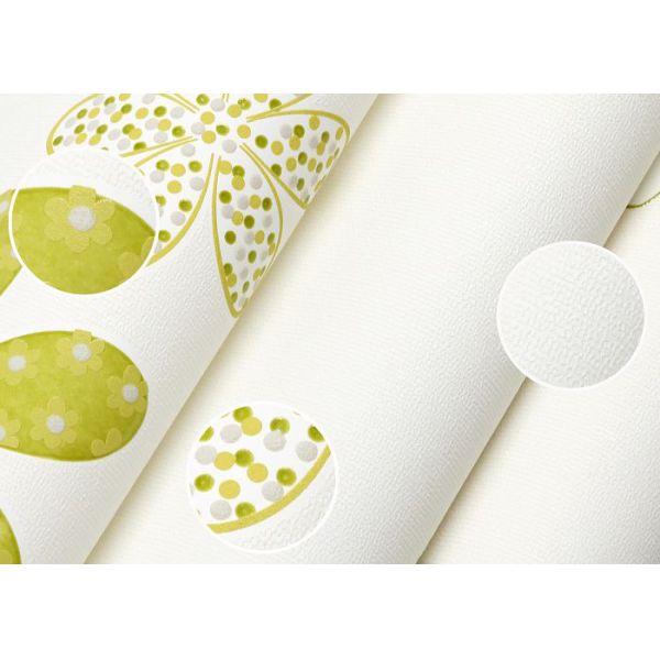 Japanese Style Durable Asian Inspired Wallpaper With Green Embossed Bloom