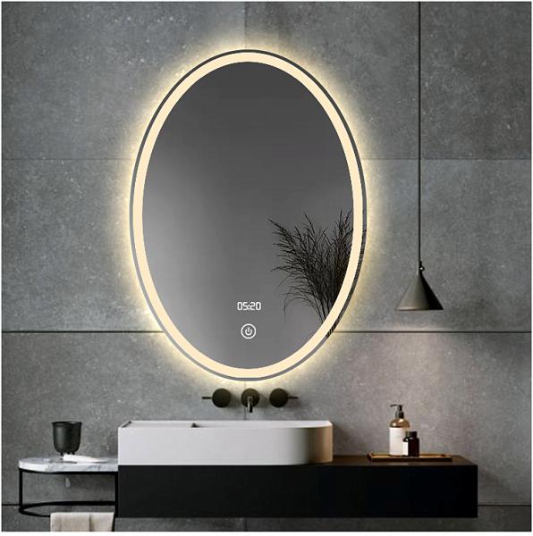 Front Lighted And Backlit Wall Mounted Round Silver Bathroom Mirror With Touch Screen