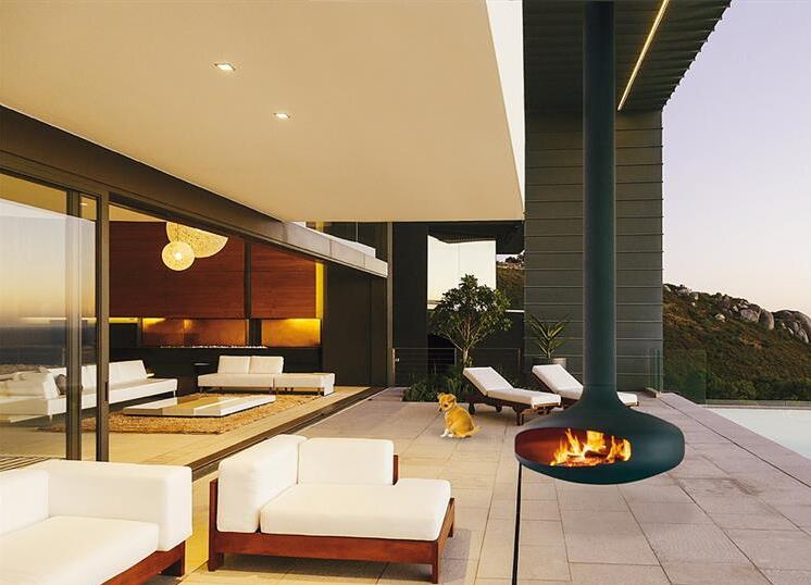 Cold Rolled Steel Ceiling Suspended Fireplace Wood Burning With Real Flame