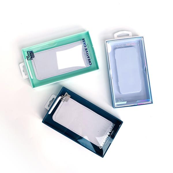 Low MOQ Retail Blister Plastic Box Phone Case Packaging boxes with hook PVC Clear Windows for IPhone
