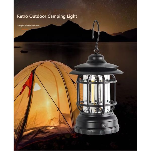 2024 Hot Selling Outdoor Camping Tent Lamp Multifunctional Retro Hanging Horse Lamp Cob Emergency Dry Battery Portable Lamp