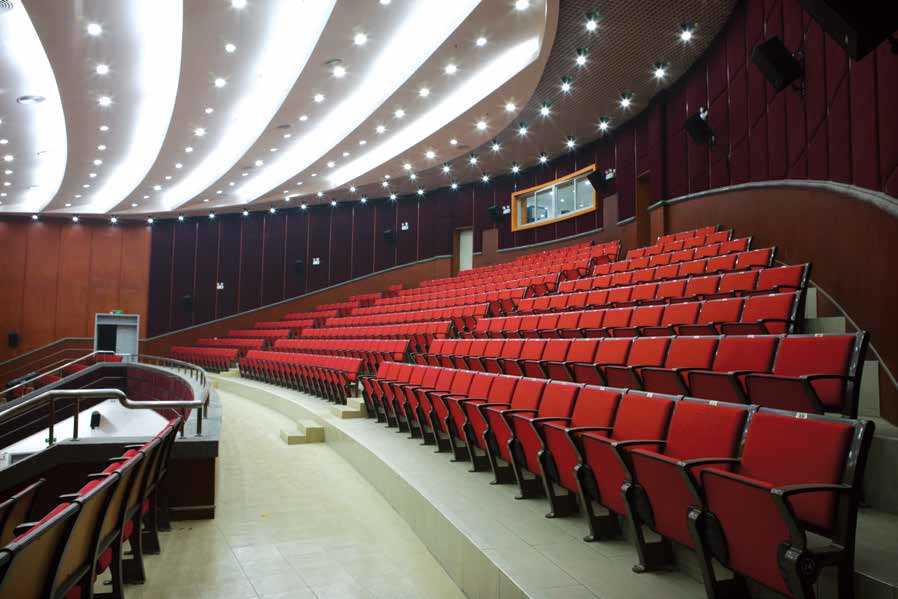 Red Folding Auditorium Chairs Auditorium Seating With Tablet Arm Rotatable