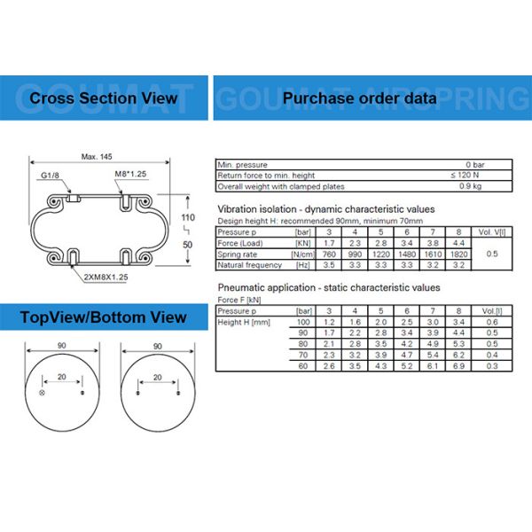 Amortiguación de aire con resorte industrial de acero de goma Contitech FS40-6 Phoenix SP1B04 Weforma WBE100-E1