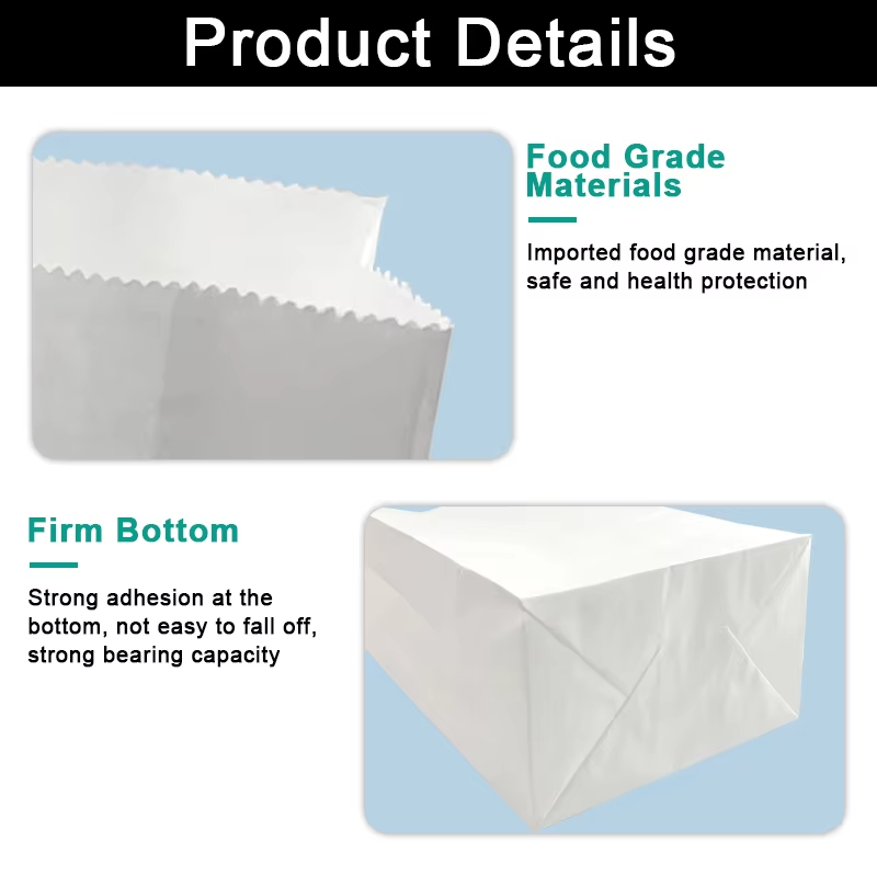 Recyclable White Flat Lunch Grocery Paper Packaging Bags Custom Logo Kraft Paper SOS Bag With Square Bottom