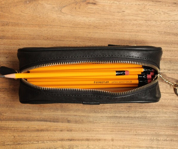 Vintage Genuine Leather Pencil Case , Handmade Artist Pencil Bag High End