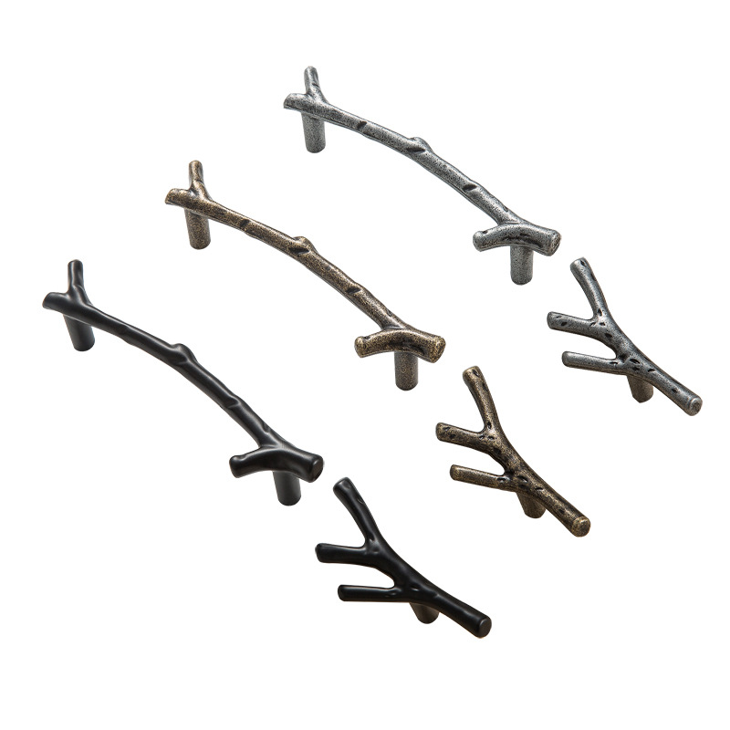 Modern Minimalist Black Zinc Cabinet Hardware Wine Rack Drawer Wardrobe Door Furniture Branch Handle for Dresser Use Living Room