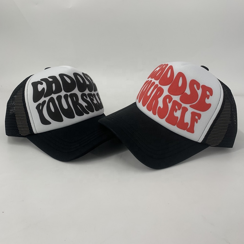 Adults Trucker Mesh Cap Custom Puff Printing Foam Trucker Hat 58-60CM