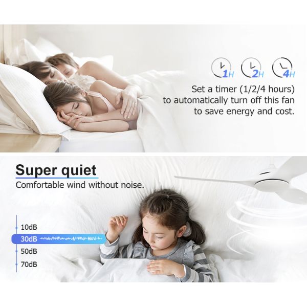 Ventilador de teto de controle remoto inteligente de 52 polegadas lâminas de plástico branco para casa moderna inteligente