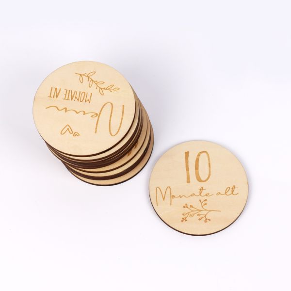 Baby 13 Pcs  Wooden Milestone Discs First Year Monthly Milestone Cards