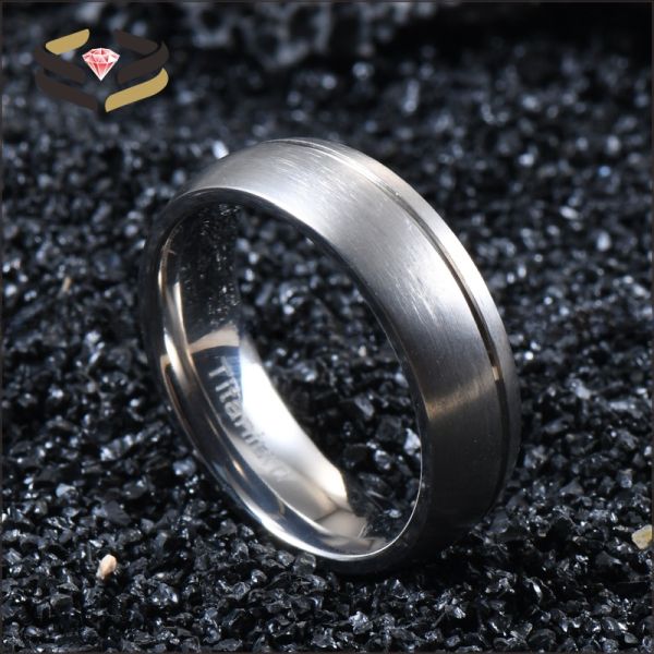 Anillo de compromiso de titanio, anillo offset, ranura mate, cepillado, 6 mm, 8 mm para hombres, mujeres.