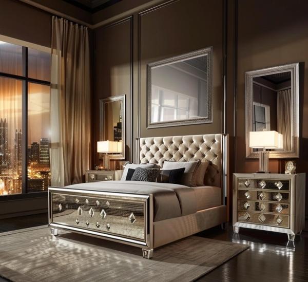Bedroom Set Specific Mirrored Modern Style Queen Size Bed Furniture With Contemporary Design
