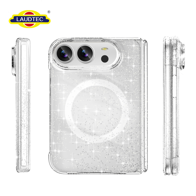 Crystal Clear Glitter Foldable Magnetic Phone Case for iPhone 18 Fold  Scratch Proof Dual Color Semi-Bumper Cover OEM/ODM
