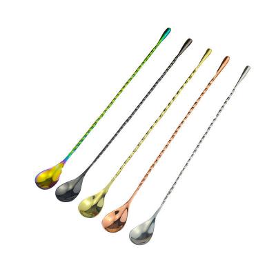 Colher de barras de aço inoxidável, colher de mistura, colher de coquetel de 30 cm de comprimento, com padrão espiral