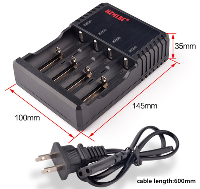 Plastic 18650 26650 Li Ion Plug In Battery Charger With 600mm Cable 176g Weight