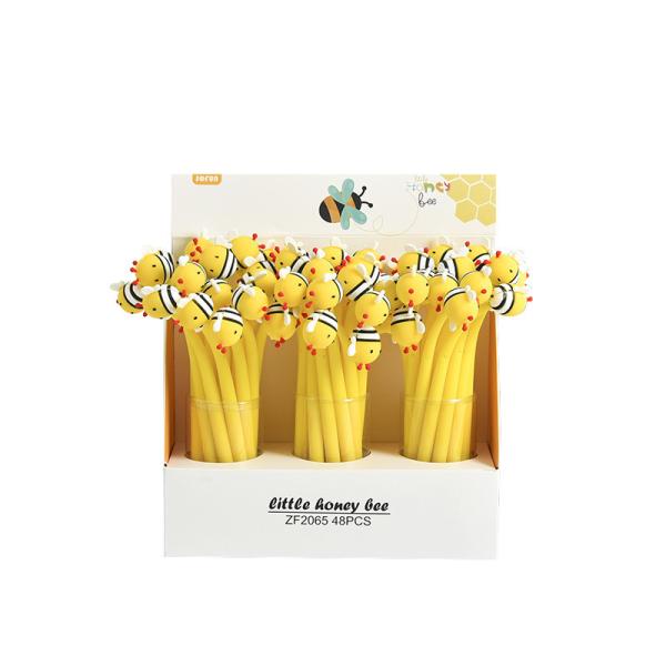 Bees Gel Pens, 28Pcs Cute Cartoon Bees Pen For Kids, 0.5 MM Bulk Black Rollerball Pen For Birthday Present Prize Student Present Novelty School Supplies Party Decoration